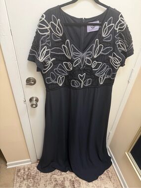 JS Collections navy blue maxi dress with Silver Embroidered Bodice